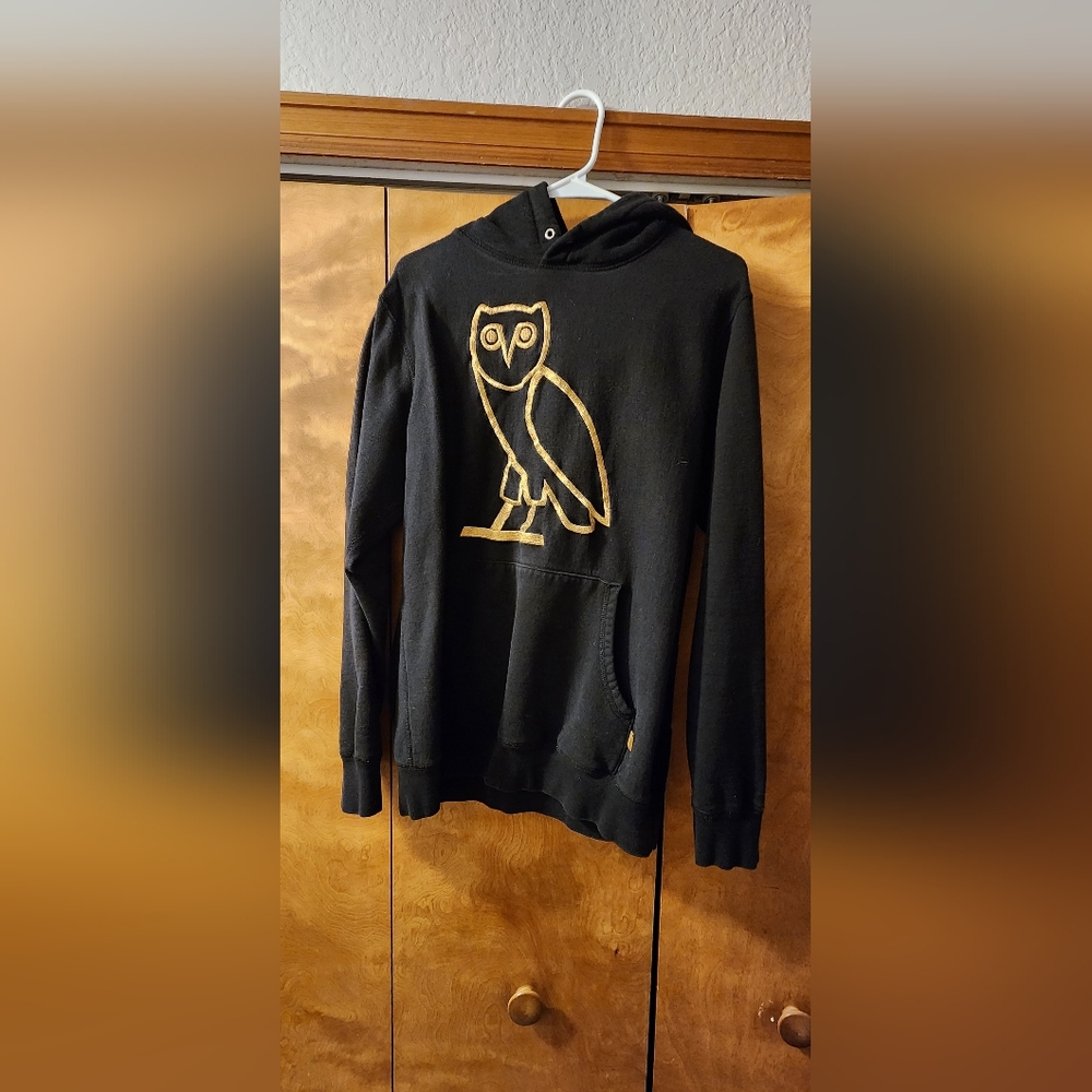 Authentic OVO Drake Merch Men's Hoodie Black And Gold Embroidered Owl